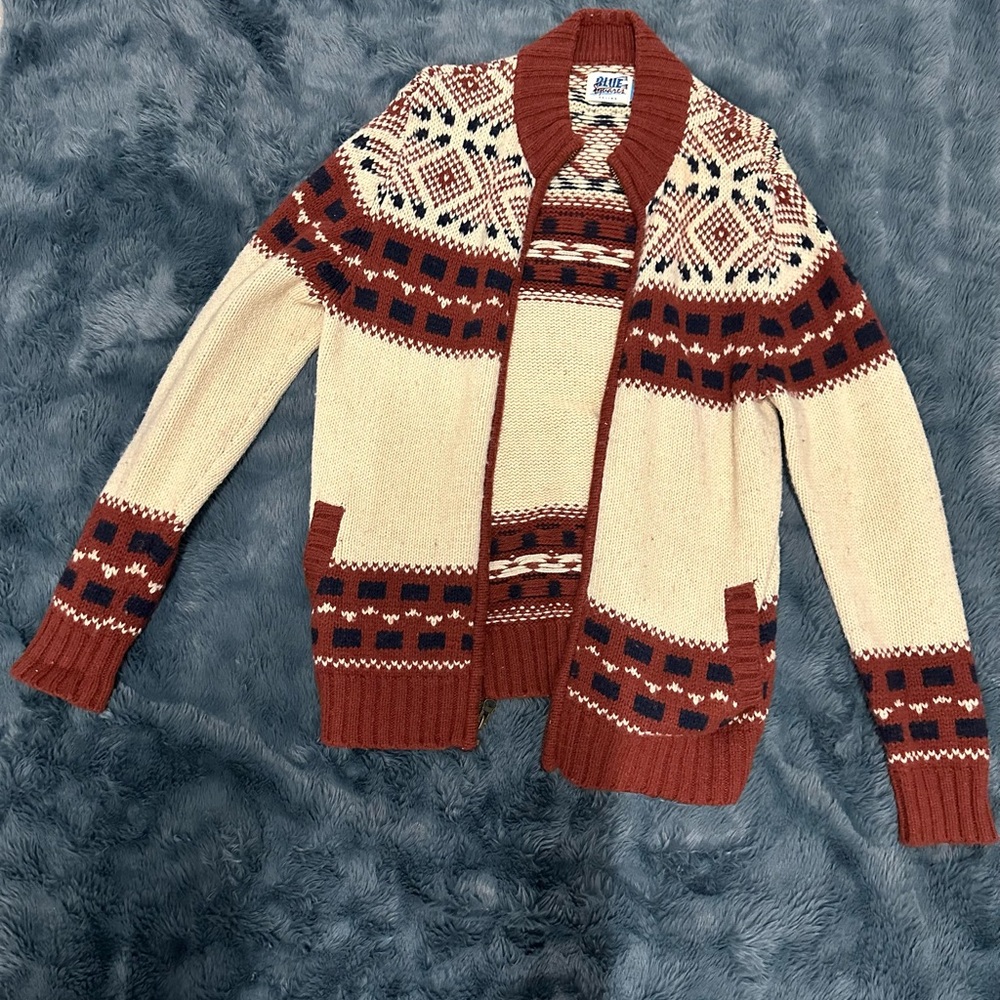 Cream & Rust Fair Isle Knit Cardigan Sweater